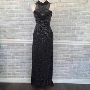 Sean Collection Beaded Black Silk Dress Formal Cocktail Elegant Long *see measur